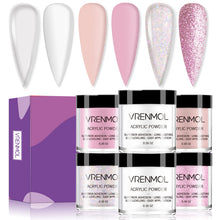 Carica l'immagine nel visualizzatore di Gallery, Vrenmol - Set di polvere acrilica in 6 colori acrilici, set professionale per unghie in polimero glitterato acrilico per l'estensione delle unghie e design 3D, senza bisogno di lampada per unghie