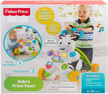 Carica l'immagine nel visualizzatore di Gallery, Fisher-Price Zebra Primi Passi Spingibile, Giocattolo Elettronico Educativo con Musica e Suoni, per Camminare, per Bambini di 6 + Mesi, HBB66, Imballaggio Sostenibile