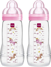 Carica l'immagine nel visualizzatore di Gallery, Mam Easy Active, Set di 2 Biberon con Tettarella Misura 3 (Flusso Rapido), 4+ Mesi, 330 Ml, Trasparente e rosa