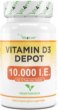 Carica l'immagine nel visualizzatore di Gallery, Vitamina D3 10.000 UI 365 Compresse, Dosaggio Alto, Dose Giornaliera 1000 UI al Giorno (Ogni 10 Giorni), Una Compressa di Vitamina D Ogni 10 Giorni - Vit4ever