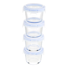 Carica l'immagine nel visualizzatore di Gallery, Amazon Basics ABL001 Contenitori in vetro da 150 ml, 4 unità, trasparenti con coperchi blu
