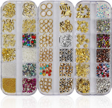 Carica l'immagine nel visualizzatore di Gallery, Mwoot Gemme per Unghie, Pietre, 3 Scatole Set di Strass (900 Pezzi) per Accessori per chiodo Arte