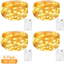 Carica l'immagine nel visualizzatore di Gallery, Kolpop Stringa Luci LED a Batteria [4 Pezzi], Catena Luminosa 5m 50 LED con Filo Rame Ghirlanda Luminosa Lucine LED Decorative per Camere da Letto Giardino Casa Feste Natale Matrimonio (Bianco Caldo)
