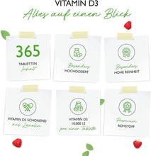 Carica l'immagine nel visualizzatore di Gallery, Vitamina D3 10.000 UI 365 Compresse, Dosaggio Alto, Dose Giornaliera 1000 UI al Giorno (Ogni 10 Giorni), Una Compressa di Vitamina D Ogni 10 Giorni - Vit4ever