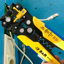 Carica l'immagine nel visualizzatore di Gallery, S&amp;R Spelafili Automatica - 3 in1: Pinza Crimpatrice, 205 mm, Blu, Giallo