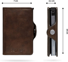 Carica l'immagine nel visualizzatore di Gallery, BEWMER Porta Carte Di Credito E Portafoglio Rigido Con nuovo Fermasoldi in Carbon Fiber Portacarte Originale Per Uomo e Donna Con Protezione Rfid Portatessere Schermato Anticlonazione (Marrone)