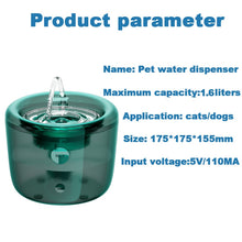 Carica l'immagine nel visualizzatore di Gallery, Fontanella per gatti Sensore automatico fontana acqua pompa acqua alimentatore cane Pet bevitore ciotola Pet bere Dispenser per cane gatto alimentato tramite USB