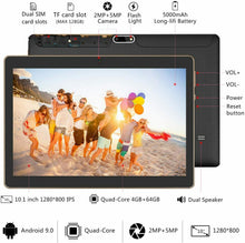 Carica l'immagine nel visualizzatore di Gallery, 4G LTE Tablet con Display 10" YOTOPT Android 9.0 PC 64 GB Nero-64GB
