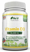 Carica l'immagine nel visualizzatore di Gallery, Vitamina D3 10.000 UI 365 Capsule Softgel Integratore di vitamina d3 nu u nutri
