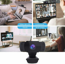 Carica l'immagine nel visualizzatore di Gallery, Webcam con microfono integrato per PC Laptop, Videochiamate studio con USB Nero