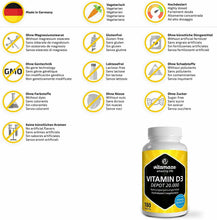 Carica l'immagine nel visualizzatore di Gallery, Vispura Vitamina D3 ad alto dosaggio 20000 UI (dose per 20 giorni) 180 compresse